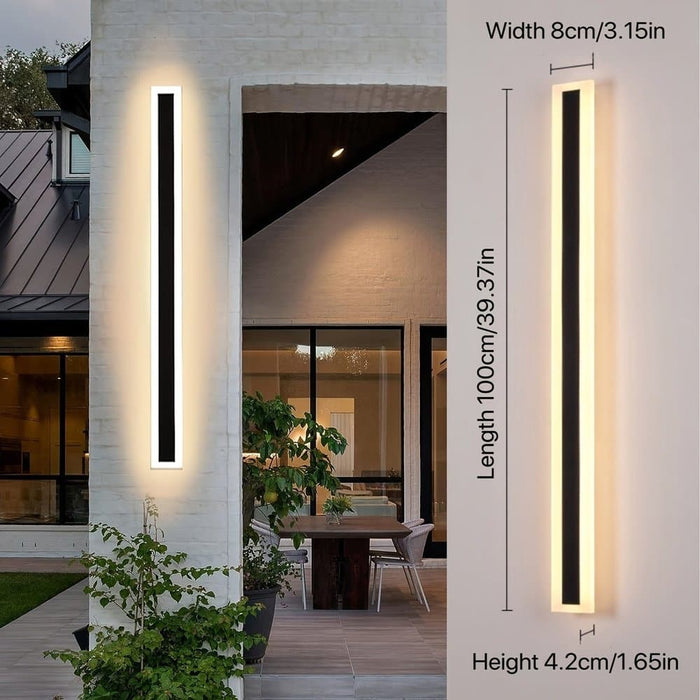 Indoor Outdoor Long Wall Light, Modern Black LED Wall Lamp, Waterproof Outdoor Strip Sconces Wall Lighting, Morden Exterior Wall Mount Light Fixture ErisView