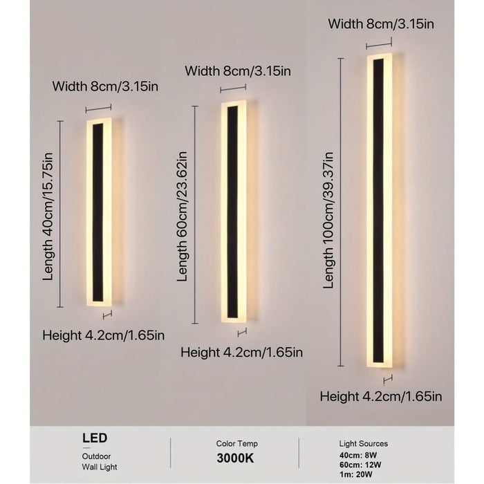 Indoor Outdoor Long Wall Light, Modern Black LED Wall Lamp, Waterproof Outdoor Strip Sconces Wall Lighting, Morden Exterior Wall Mount Light Fixture ErisView