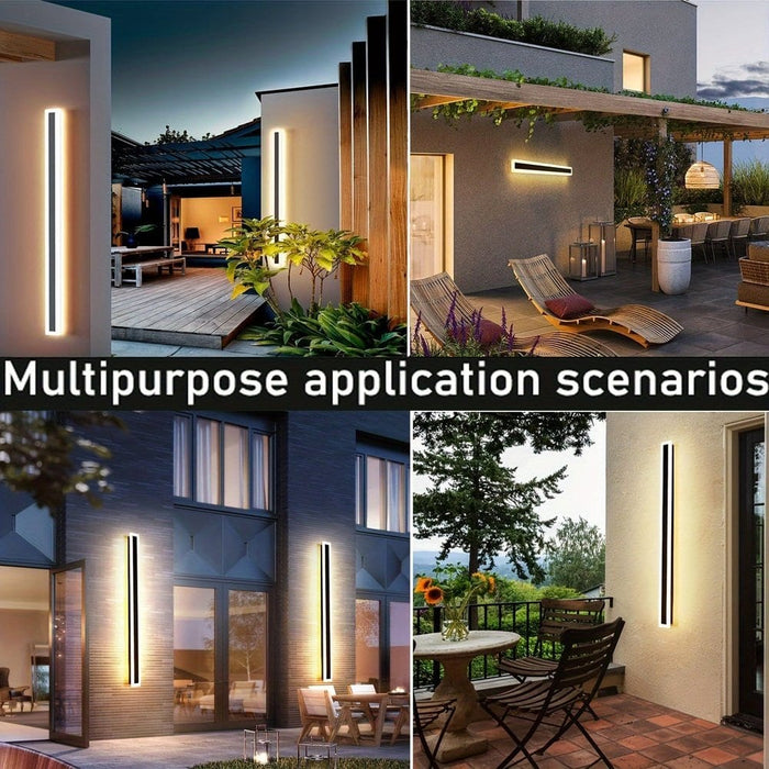 Indoor Outdoor Long Wall Light, Modern Black LED Wall Lamp, Waterproof Outdoor Strip Sconces Wall Lighting, Morden Exterior Wall Mount Light Fixture ErisView