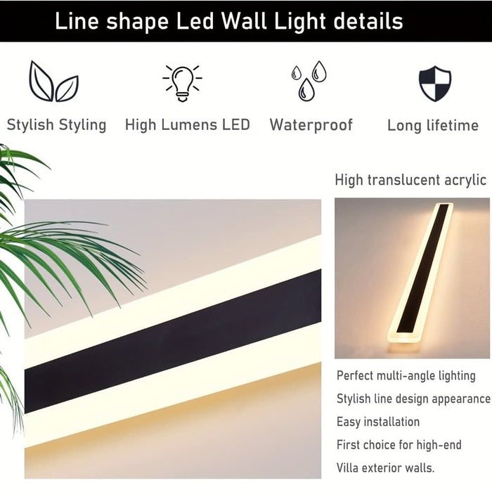 Indoor Outdoor Long Wall Light, Modern Black LED Wall Lamp, Waterproof Outdoor Strip Sconces Wall Lighting, Morden Exterior Wall Mount Light Fixture ErisView