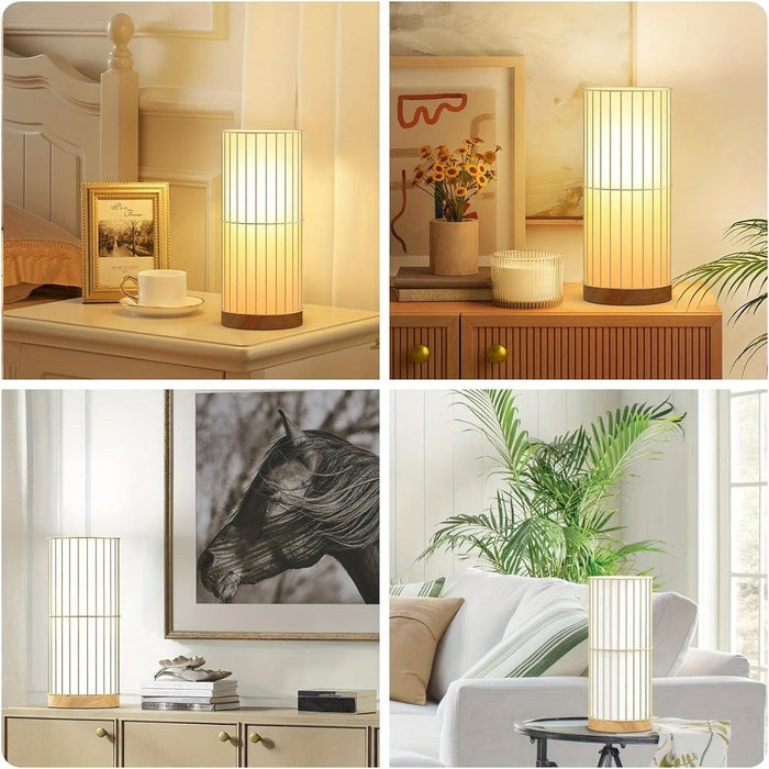 LED Gold Cylinder Table Lamp Desk Lamp Nightstand Lamp Bedside Lamp with Cage Wooden Base for Living Room Bedroom Office Kid Room Hotel Reading-ErisView