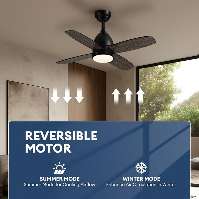 Low Profile Remote Control Ceiling Fan and Light, Reversible Quiet Ceiling Fans, Black Bedroom Ceiling Fans, Outdoor Fan for Patio-5-ErisView
