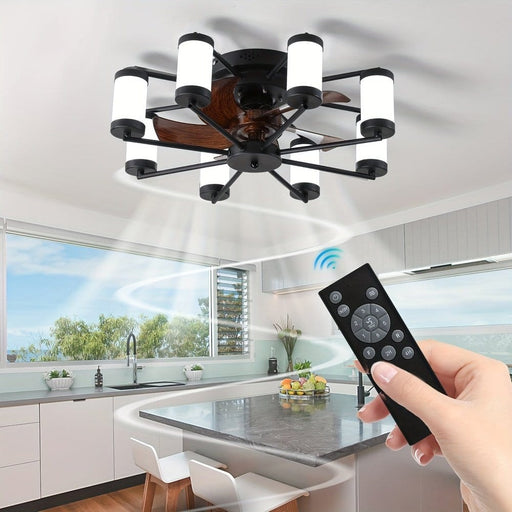 Low Profile Ceiling Fan with 8 LED Lights, Dimmable Ceiling Fan with Remote Control, Black and White LED Ceiling Fan Light-ErisView