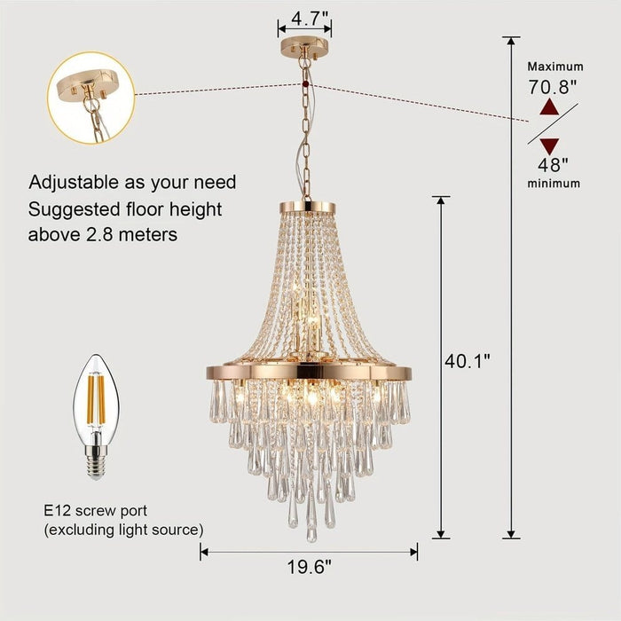 Luxury Empire Rose Gold Crystal Chandelier for Living Room Foyer Dining Room Kitchen Island Bedroom Entrance Hall-Dimension-ErisView