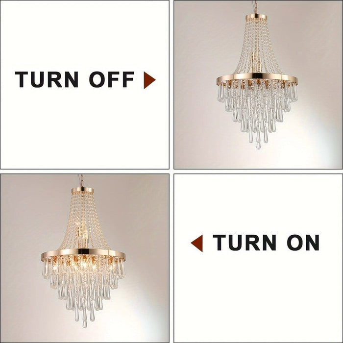 Luxury Empire Rose Gold Crystal Chandelier for Living Room Foyer Dining Room Kitchen Island Bedroom Entrance Hall-Turn on/off-ErisView