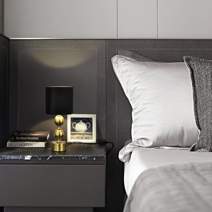 Luxury Gold Table Lamp Nightstand with Brass Globe Ball Base, Mid Century Modern Desk Lamp with Black Shade for Bedroom ErisView