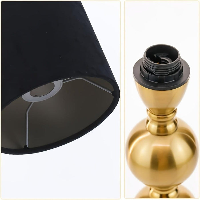 Luxury Gold Table Lamp Nightstand with Brass Globe Ball Base, Mid Century Modern Desk Lamp with Black Shade for Bedroom Living Room-Details-ErisView