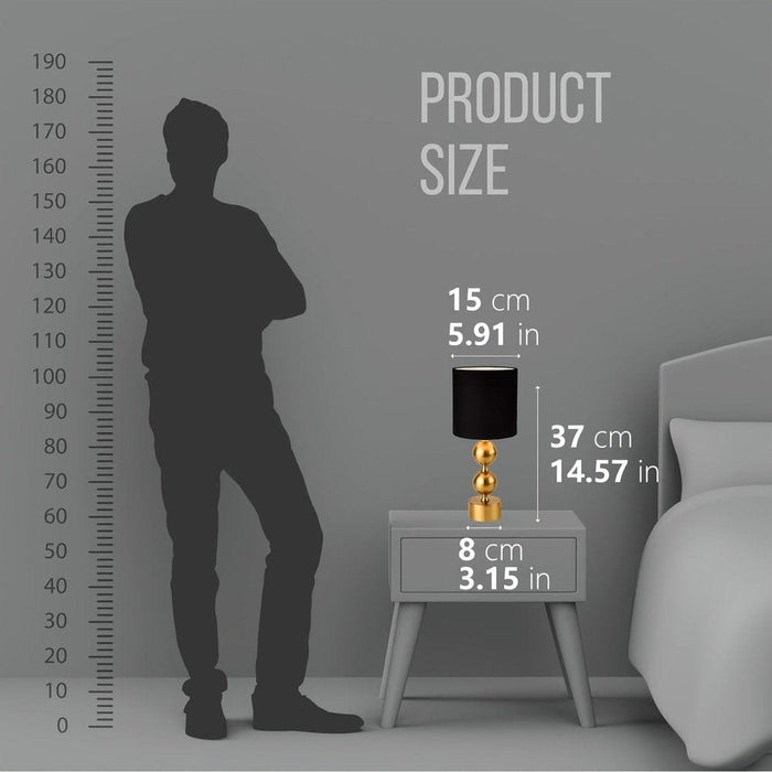 Luxury Gold Table Lamp Nightstand with Brass Globe Ball Base, Mid Century Modern Desk Lamp with Black Shade for Bedroom Living Room ErisView