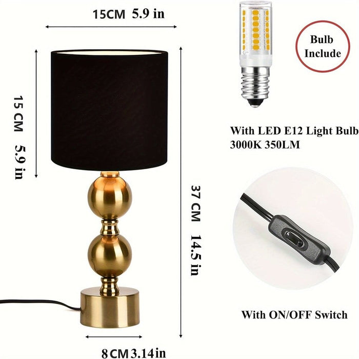 Luxury Gold Table Lamp Nightstand with Brass Globe Ball Base, Mid Century Modern Desk Lamp with Black Shade for Bedroom Living Room-Dimension-ErisView