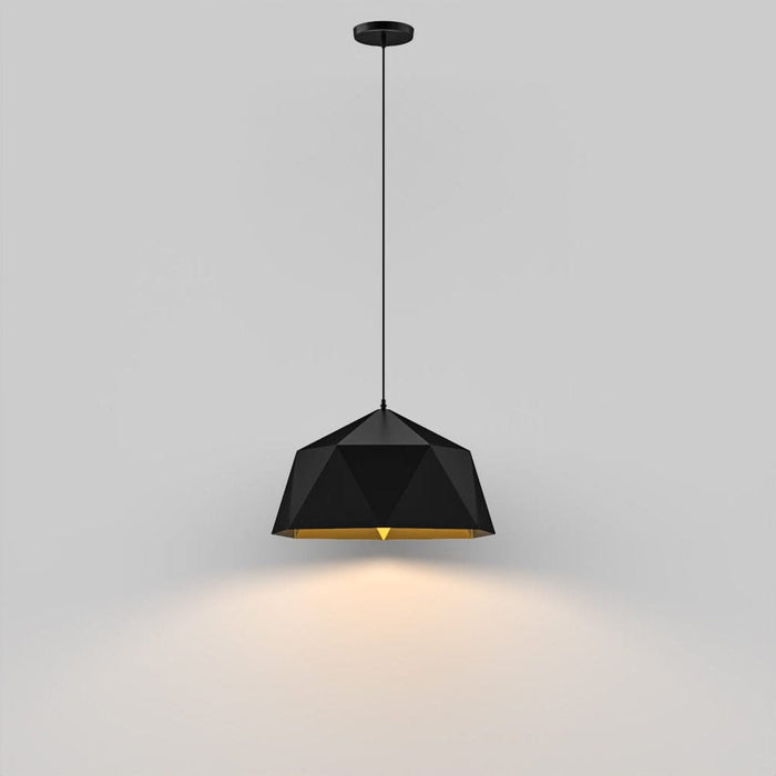 Minimalist Diamond Faceted Shade Single Pendant Light-Black Shade-with Light On-ErisView