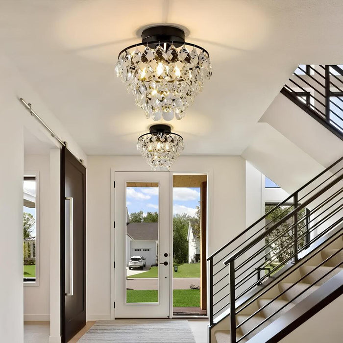 Modern Black Crystal Ceiling Light Semi Flush Mount Light Mini Chandelier Light Fixture for Hallway-ErisView
