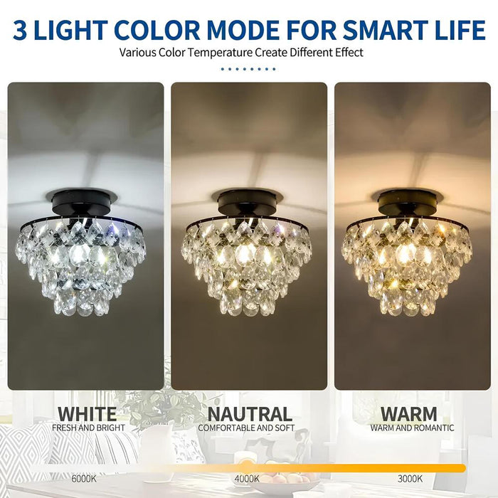 Modern Black Crystal Ceiling Light Semi Flush Mount Light Mini Chandelier Light Fixture for Hallway Bedroom Bathroom-Color Temperature-ErisView