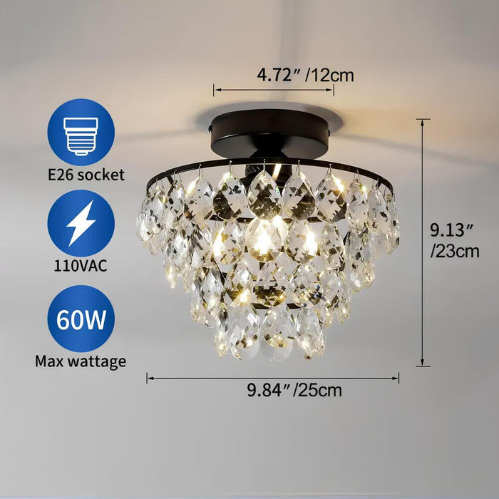 Modern Black Crystal Ceiling Light Semi Flush Mount Light Mini Chandelier Light Fixture for Hallway Bedroom Bathroom-Dimension-ErisView