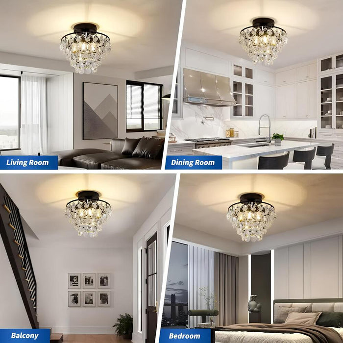 Modern Black Crystal Ceiling Light Semi Flush Mount Light Mini Chandelier Light Fixture for Hallway Bedroom Bathroom-ErisView