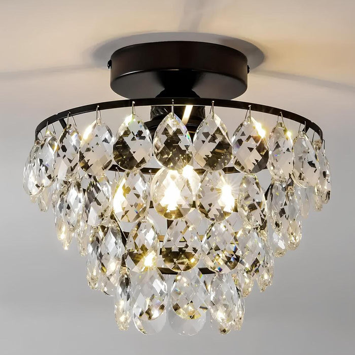 Modern Black Crystal Ceiling Light Semi Flush Mount Light Mini Chandelier Light Fixture for Hallway Bedroom Bathroom-Single Chandelier-ErisView