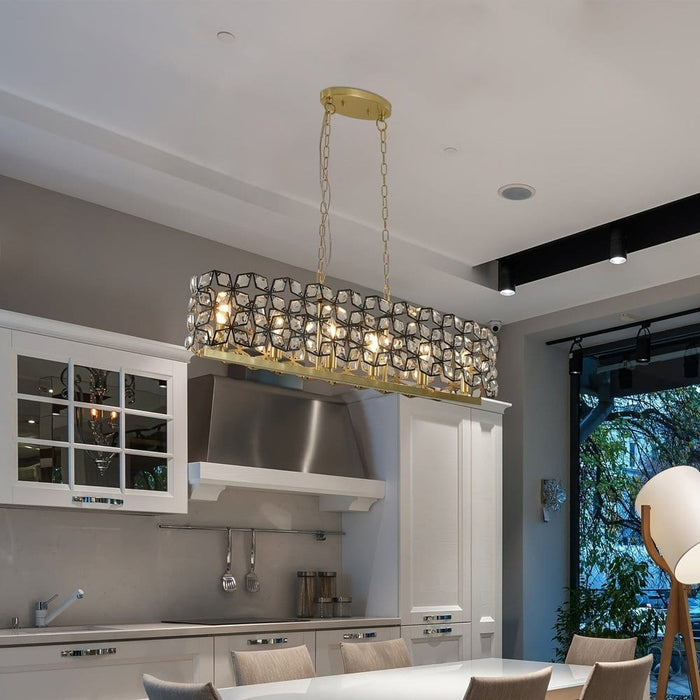 Modern Oval Crystal Chandelier, Crystal Hanging Light Fixture, Luxury Gold Pendant Light for Kitchen Island Dining Room-ErisView