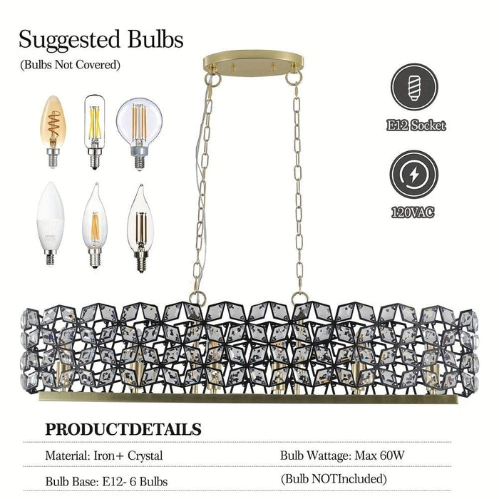 Modern Oval Crystal Chandelier, Crystal Hanging Light Fixture, Luxury Gold Pendant Light for Kitchen Island Dining Room-Suggestedn Bulbs-ErisView