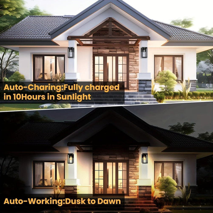 Outdoor Solar Wall Light, Dusk to Dawn Motion Sensor Solar Porch Light with Panel, Waterproof Exterior Wall Lantern Light for Patio Front Garage-ErisView