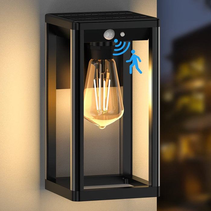 Outdoor Solar Wall Light, Dusk to Dawn Motion Sensor Solar Porch Light with Panel, Waterproof Exterior Wall Lantern Light for Patio Front Garage-ErisView