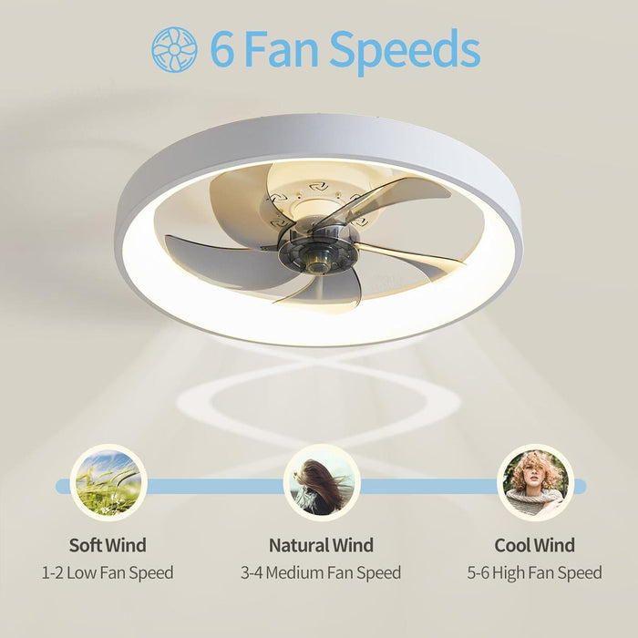 Remote Control Ceiling Fan and Light, Flush Mount Ceiling Fan with Low Profile Light for Bedroom, Bladeless Dimmable Modern Ceiling Fan with Light-3-ErisView