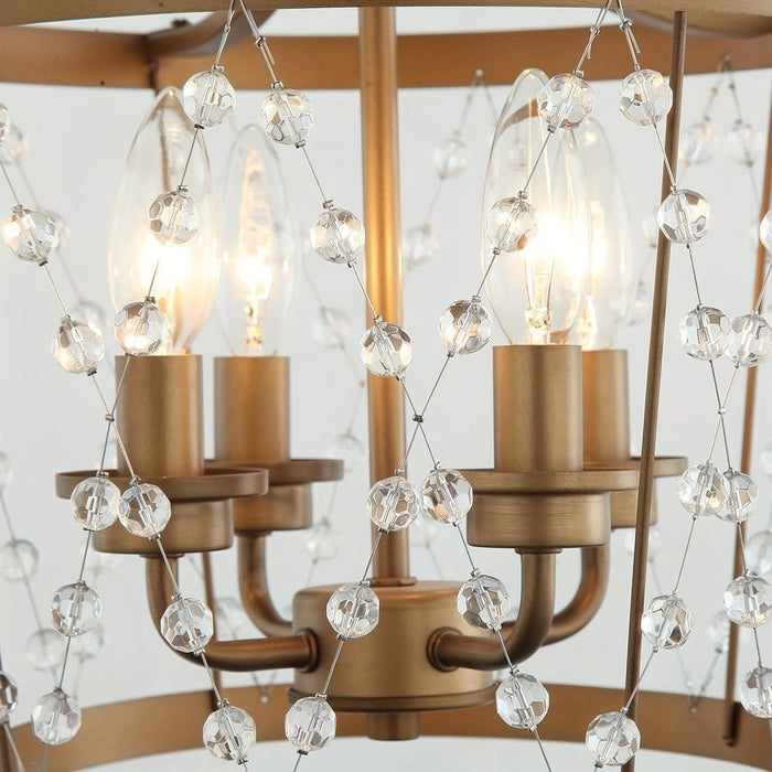 Rustic Crystal Hanging Light, Dimmable Drum Shaped Crystal Pendant Light -4 Light Details-ErisView