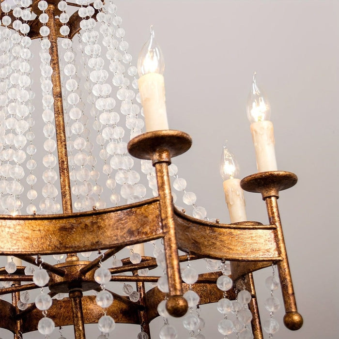 Rustic Gold Empire Crystal Chandelier, Wagon Wheel Crystal Chandelier with 8 Candle Shaped Lights-Bulb Details-ErisView