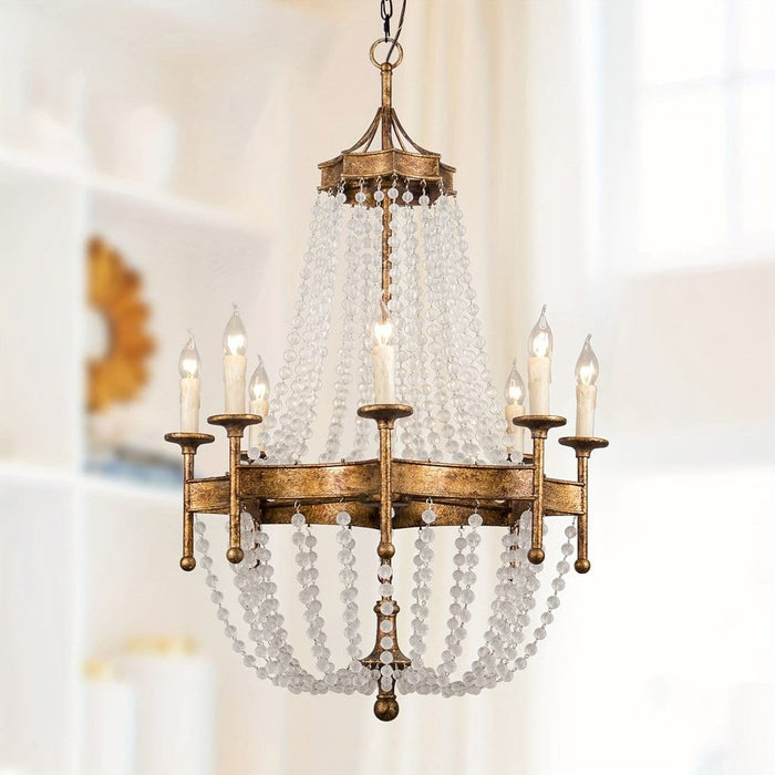 Rustic Gold Empire Crystal Chandelier, Wagon Wheel Crystal Chandelier with 8 Candle Shaped Lights-ErisView
