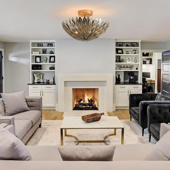 Rustic Semi Flush Mount Light, Hedgehog Shaped Ceiling Light-Living Room-ErisView