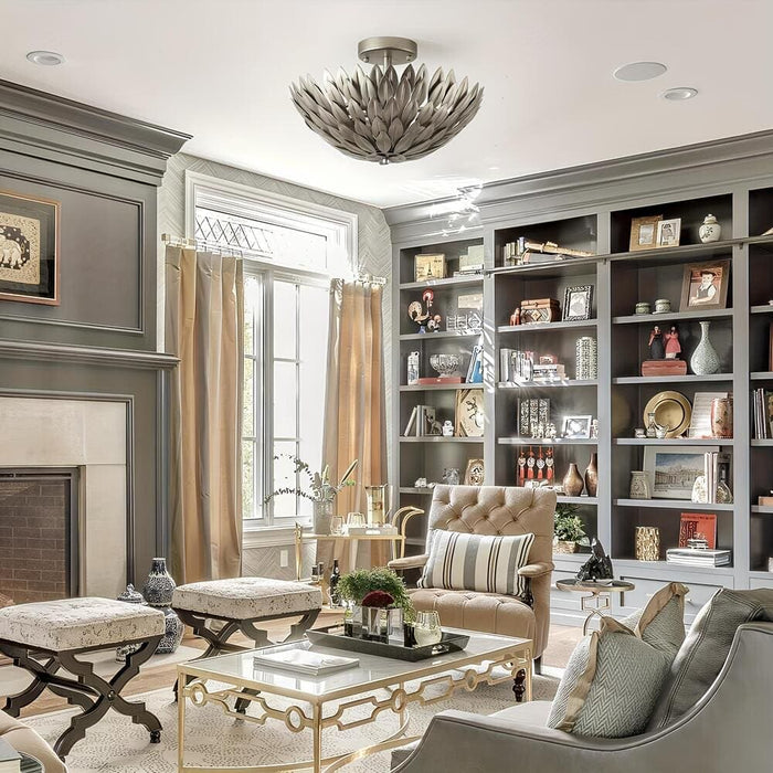 Rustic Semi Flush Mount Light, Hedgehog Shaped Ceiling Light for Living Room-ErisView