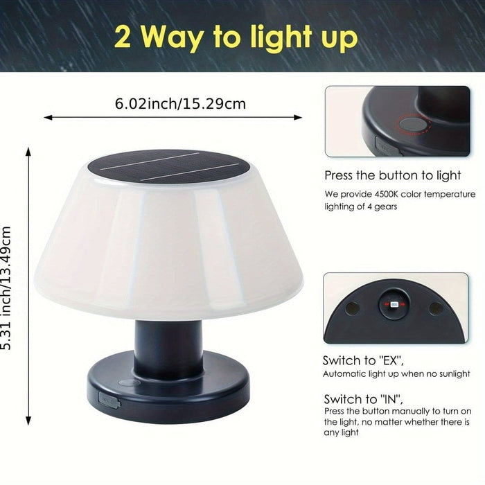 Set of 2 Mushroom Shaped Solar Outdoor Table Lamps, Rechargeable Wireless Table Lamps for Bedroom Living Room Garden Camping-Dimension-ErisView