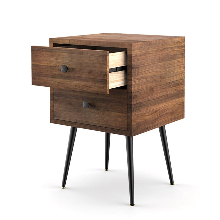Sheesham Wood Nightst and Bedside Table with 2 Drawers-with one Drawer Open-ErisView