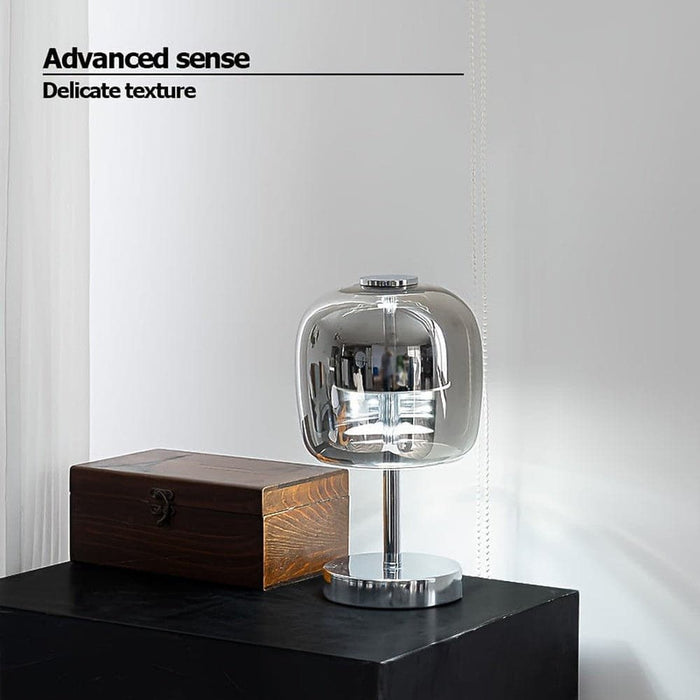 Smoke Grey Glass Table Lamp Desk Lamp, Dimmable Bedside Night Light with USB Port-ErisView