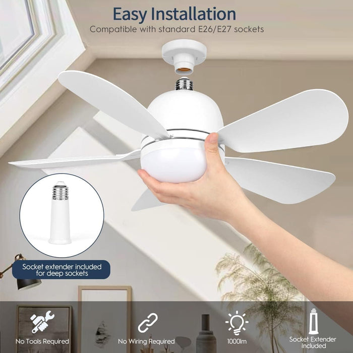 Socket Fan Light, Dimmable Small Ceiling Fan with Light and Remote for Bedroom Kitchen, Garage Ceiling Fan -2-ErisView
