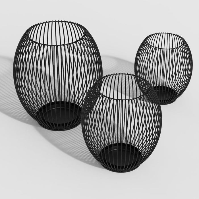 Vintage Black Lantern Iron Candle Holder-Set of 3-L-ErisView