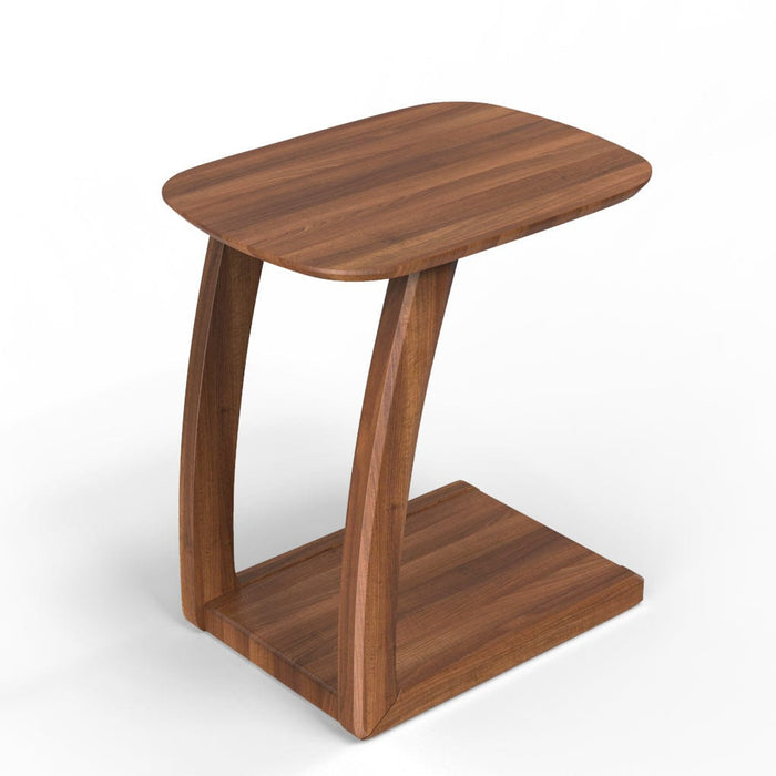 Vintage C-Shaped Black Walnut Wood 2 Tier Side Table-BackView-ErisView