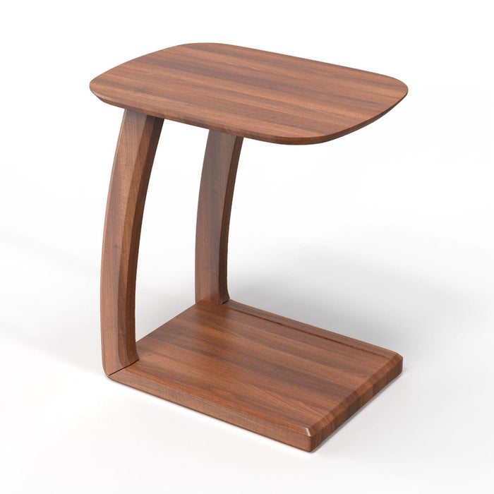 Vintage C-Shaped Black Walnut Wood 2 Tier Side Table-Front View-ErisView