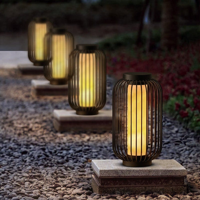 Waterproof Stainless Steel Cage Shape Brown Modern Outdoor Lanterns