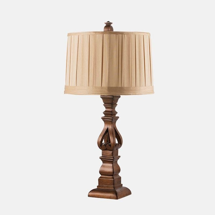Pleated Drum Shade Table Lamp Rustic Resin Brown Night Stand Light