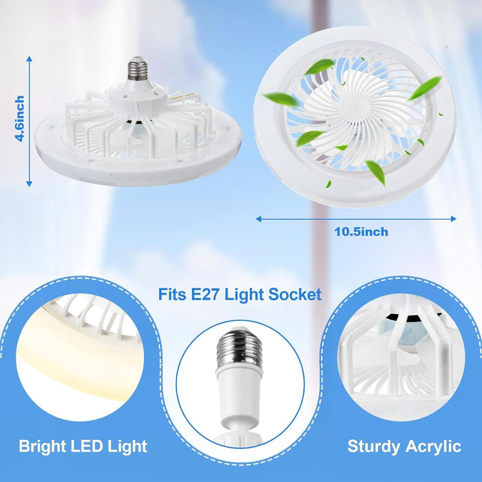 10 in. Bladeless Socket Ceiling Fan with LED Light, Enclosed Ceiling Fan with Light and Remote, Mini Ceiling Fan for Garage Bathroom, Set of 2 -2-ErisView