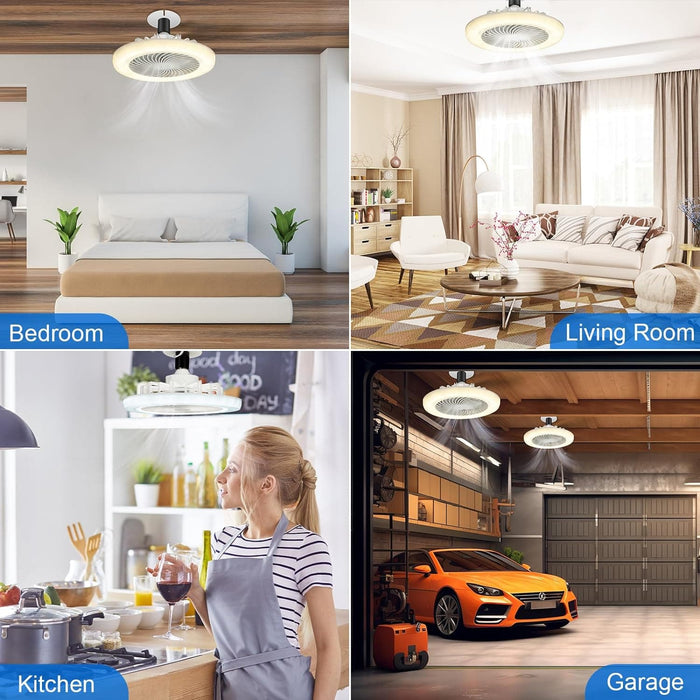 10 in. Bladeless Socket Ceiling Fan with LED Light, Enclosed Ceiling Fan with Light and Remote, Mini Ceiling Fan for Garage Bathroom, Set of 2 -7-ErisView