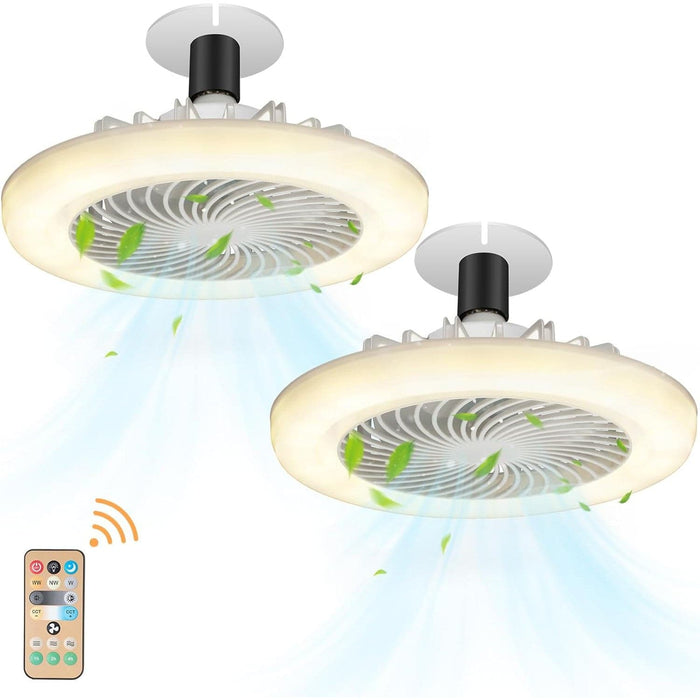 10 in. Bladeless Socket Ceiling Fan with LED Light, Enclosed Ceiling Fan with Light and Remote, Mini Ceiling Fan for Garage Bathroom, Set of 2 -8-ErisView