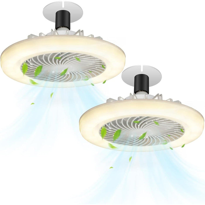 10 in. Bladeless Socket Ceiling Fan with LED Light, Enclosed Ceiling Fan with Light and Remote, Mini Ceiling Fan for Garage Bathroom, Set of 2 -1-ErisView