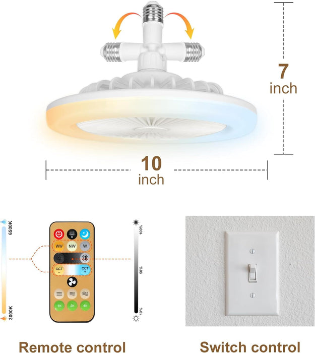 10 in. Small Socket Ceiling Fan Light with Remote, Dimmable Enclosed Ceiling Fanlight, White LED Ceiling Lights for Bathroom Bedroom, Garage Ceiling Fan -5-ErisView