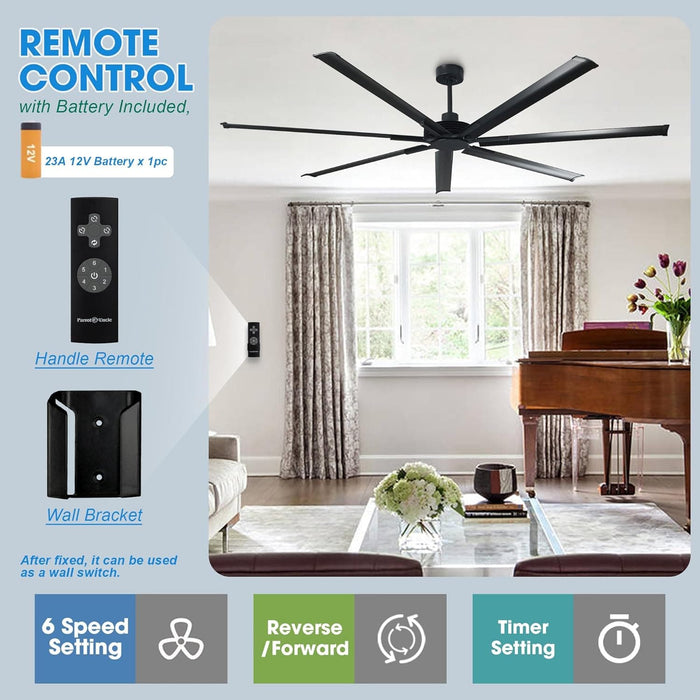 100 in. Black Extra Large Ceiling Fans without Lights, Outdoor Fan with Remote for Garage, Reversible Ceiling Fan, Porch Ceiling Fans-5-ErisView