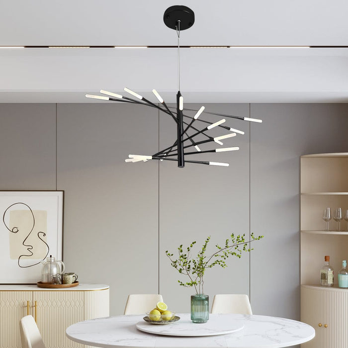 Modern Chandelier Rotating Fireworks. Black/Gold