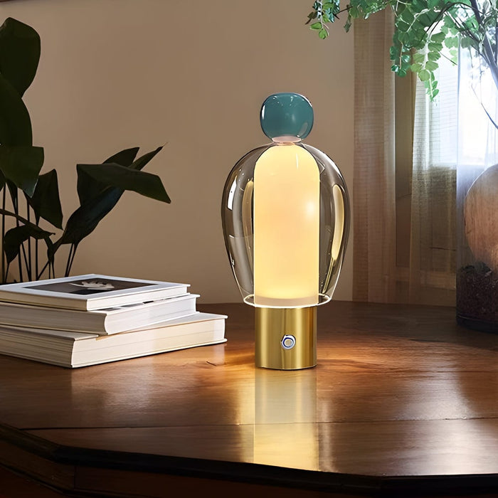 Clear Glass Rechargeable Battery Operated Easy Peasy Table Lamp LED Stepless Dimming Desk Light