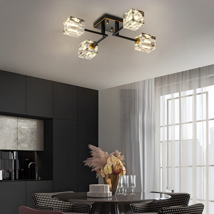 Modern Copper Crystal Cube Semi-Flush Mount Light Fixture. 4/6/8-Light