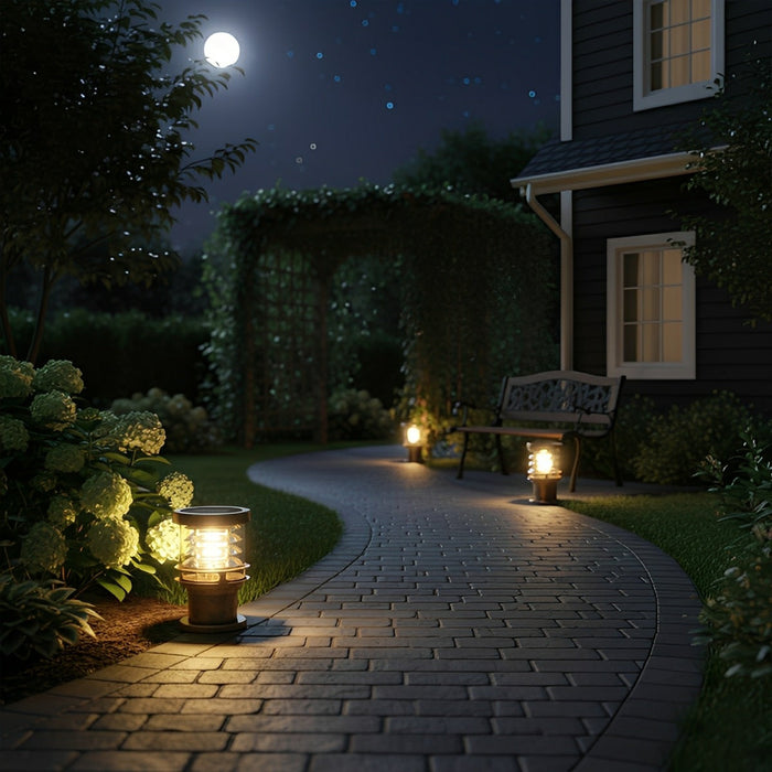 Cylinder Tiered LED Outdoor Landscape Lighting - Modern Lawn Lamp Post, Garden Pathway Light