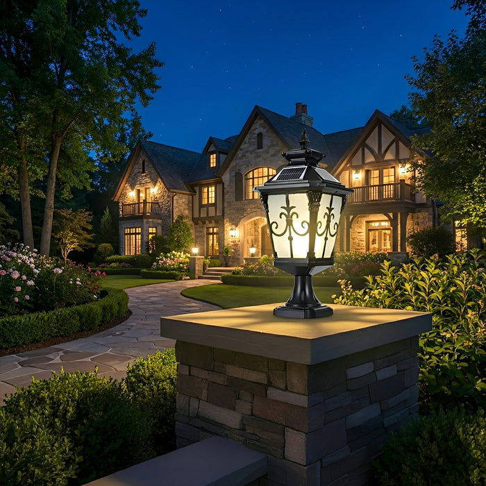 Retro Pattern Solar Fence Post Light - Outdoor LED Deck and Patio Accent Lighting