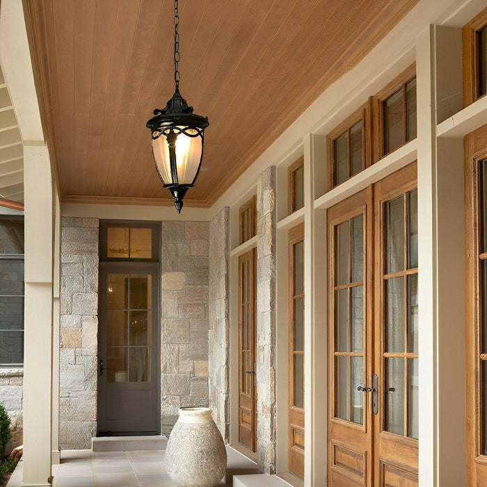 Vintage Rustic Outdoor LED Lantern Pendant Light - Farmhouse Style, Porch/Patio Hanging Fixture